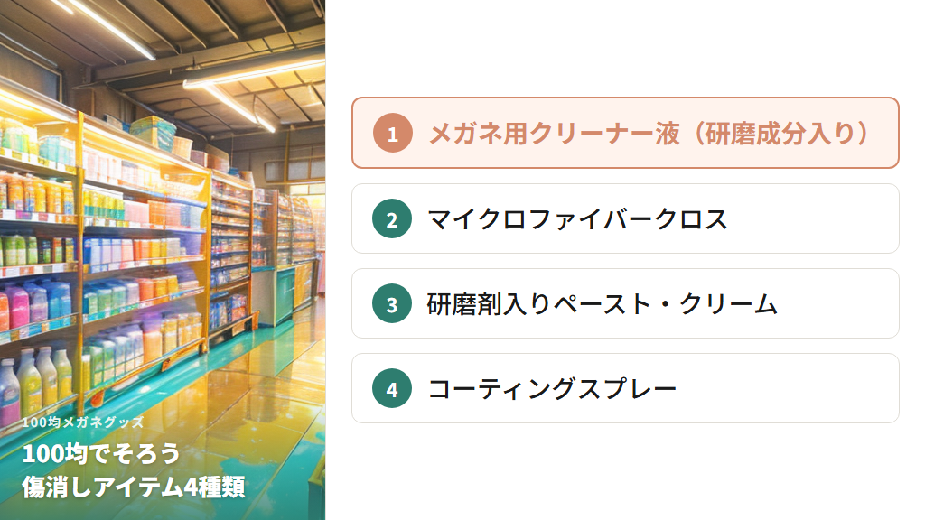 ダイソー・セリアで揃うメガネ傷消しアイテムの種類