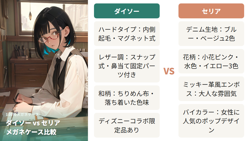 ダイソー・セリア・キャンドゥの100均メガネケースを比べてみた