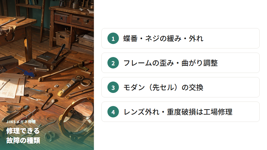 JINSで修理できる故障の種類