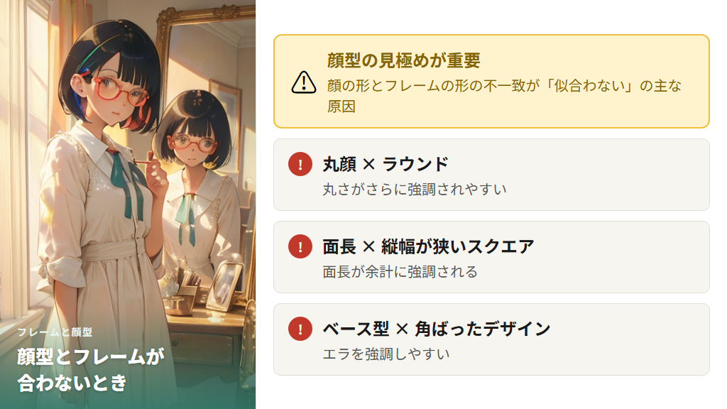 似合わない原因①:フレームと顔型が合っていない