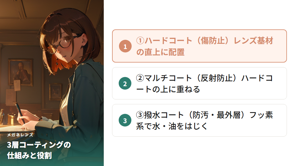 メガネのコーティングとは?3層構造と各層の役割