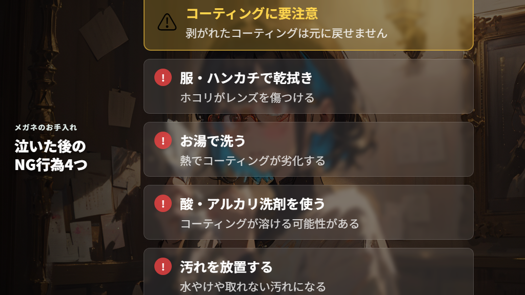 泣いた後にやってはいけないNGなメガネの拭き方