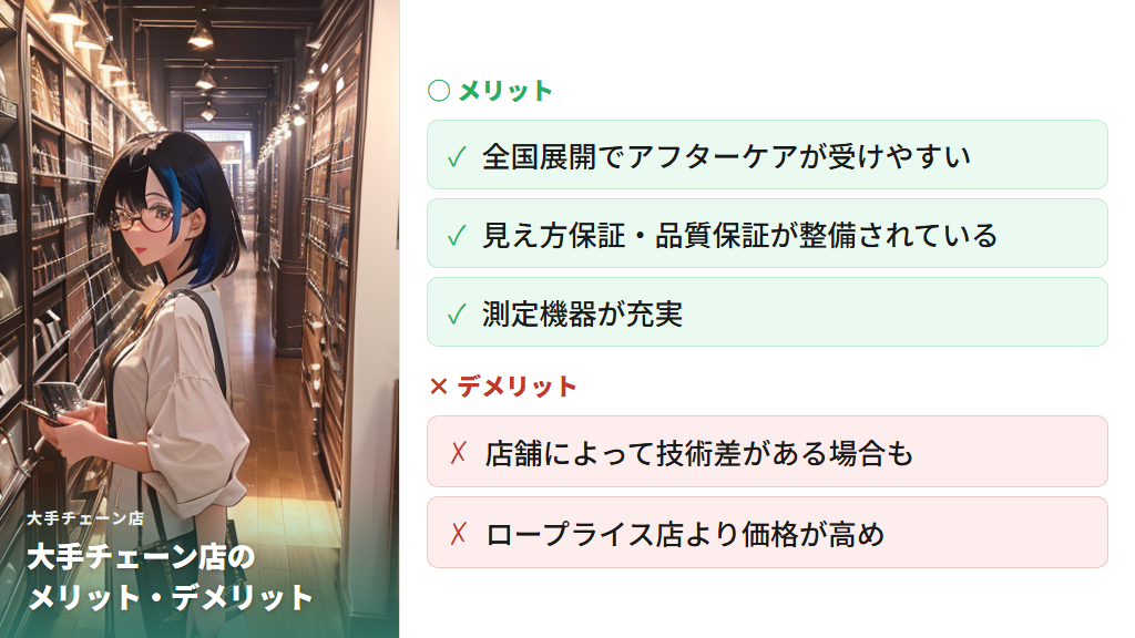 大手チェーン店の遠近両用メガネは技術・保証・価格のバランスで選べる