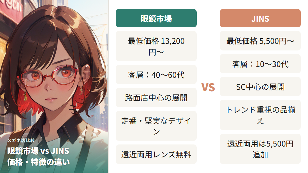 JINSやZoffとの価格差と特徴の違い