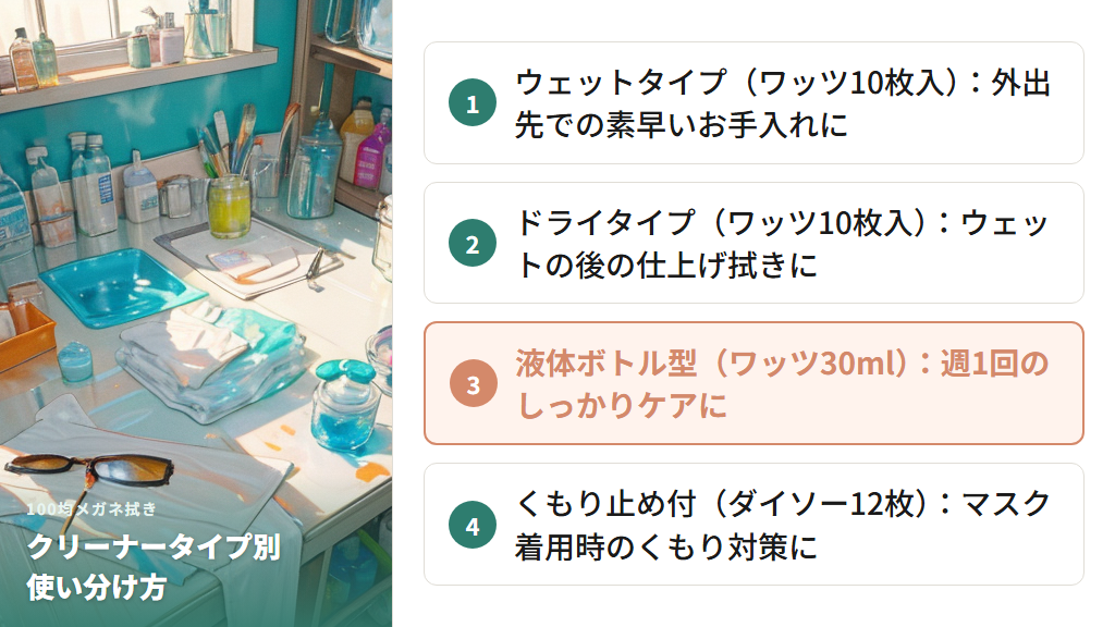 100均メガネ拭き・クリーナーの種類と使い分け