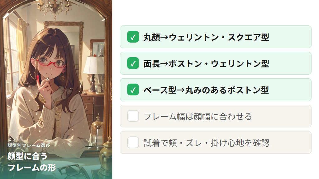 顔型別|100均伊達メガネが似合う選び方(丸顔・面長・ベース型)