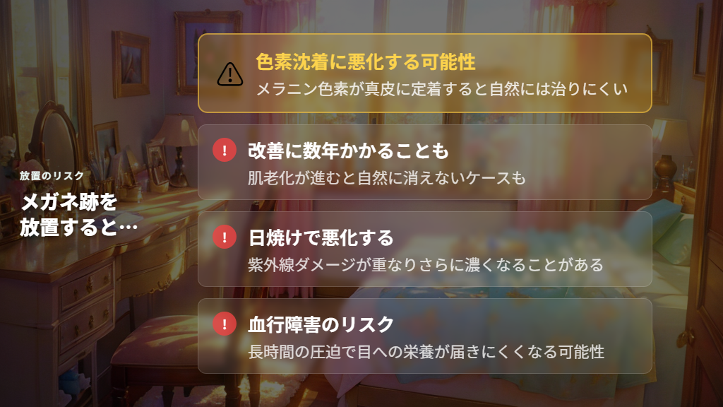 メガネ跡を放置すると色素沈着・シミに悪化する