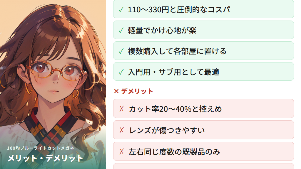 100均ブルーライトカットメガネのメリットとデメリット