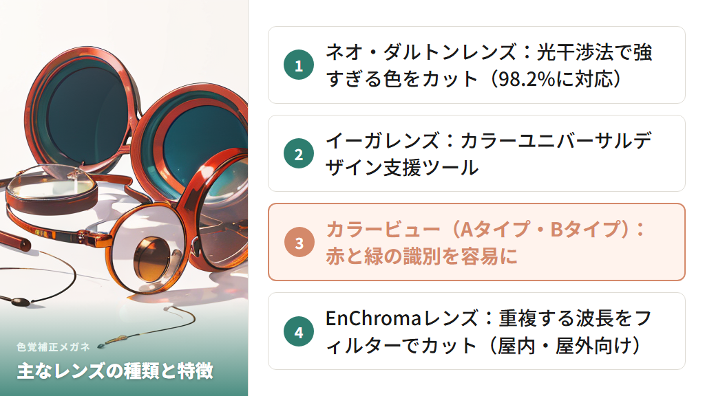 色覚補正メガネの主なレンズの種類
