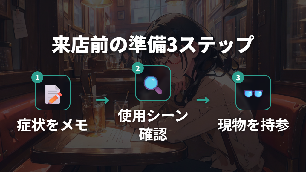 来店前に症状と使用シーンをメモするとフィッティング調整がスムーズになる