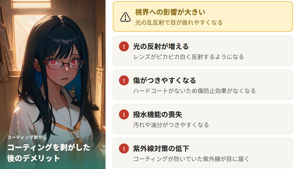 コーティングを剥がした後のデメリットと注意点