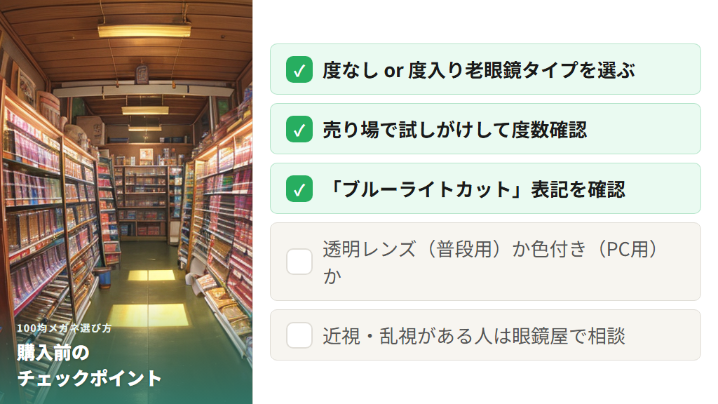 100均ブルーライトカットメガネの選び方のポイント