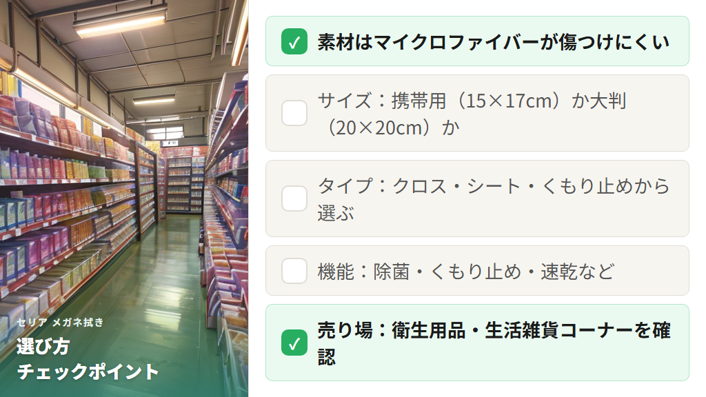 セリアのメガネ拭きの選び方と売り場・購入時のチェックポイント