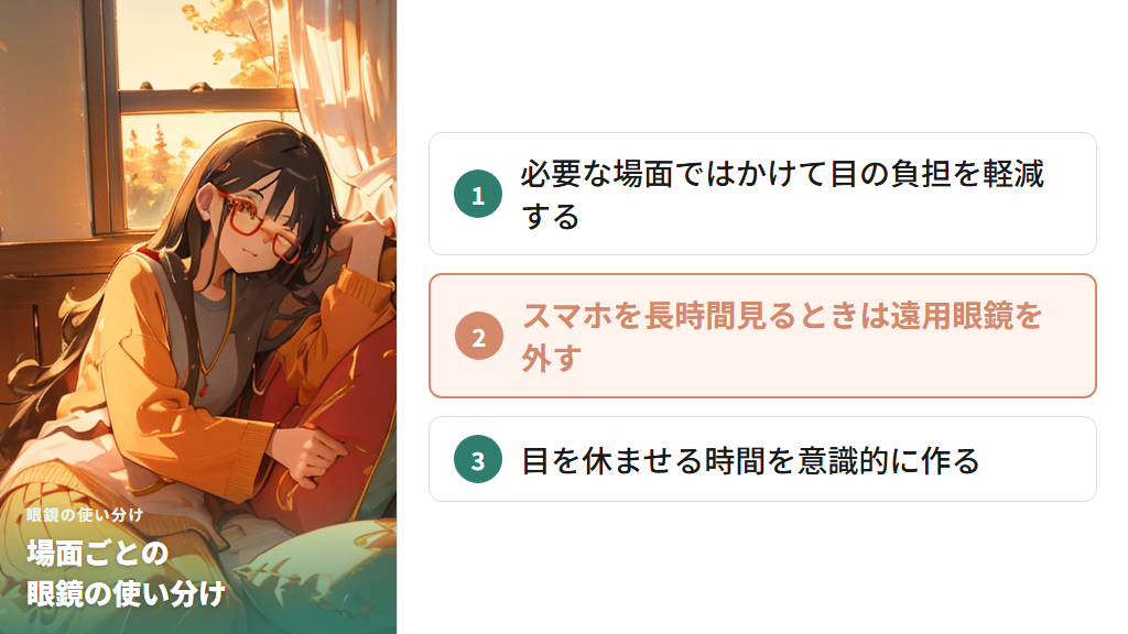 眼鏡をかける場面・かけない場面の使い分け