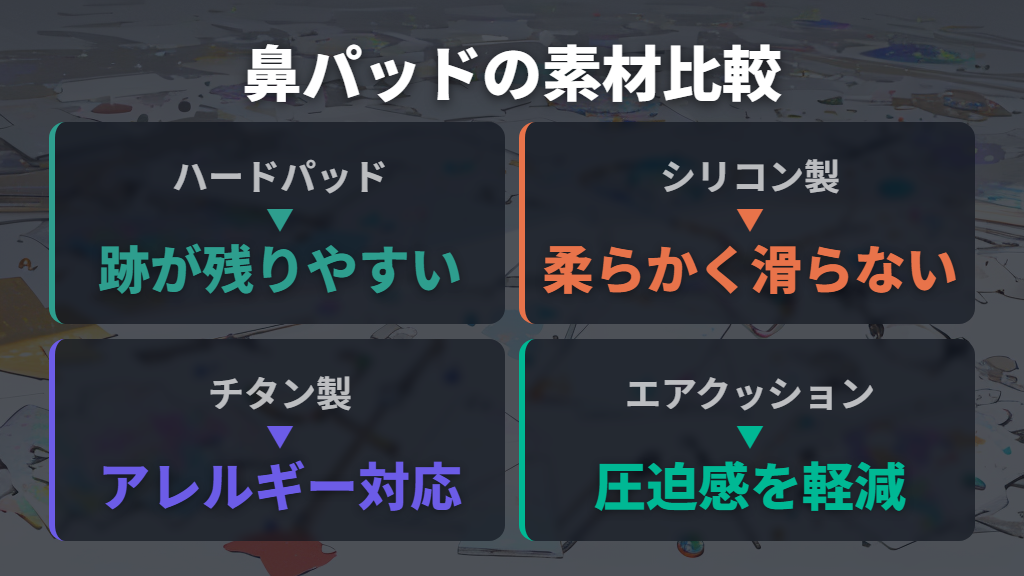 鼻パッドの素材が肌に合わないと起こる赤みや色素沈着