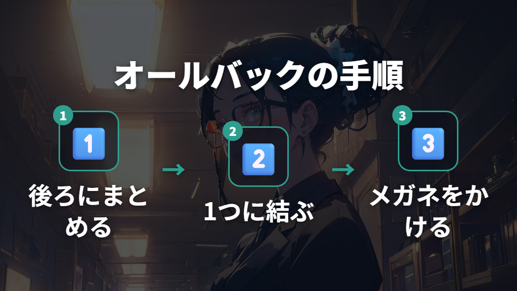 オールバックにして長い前髪とメガネを清潔感のある知的スタイルに仕上げる方法