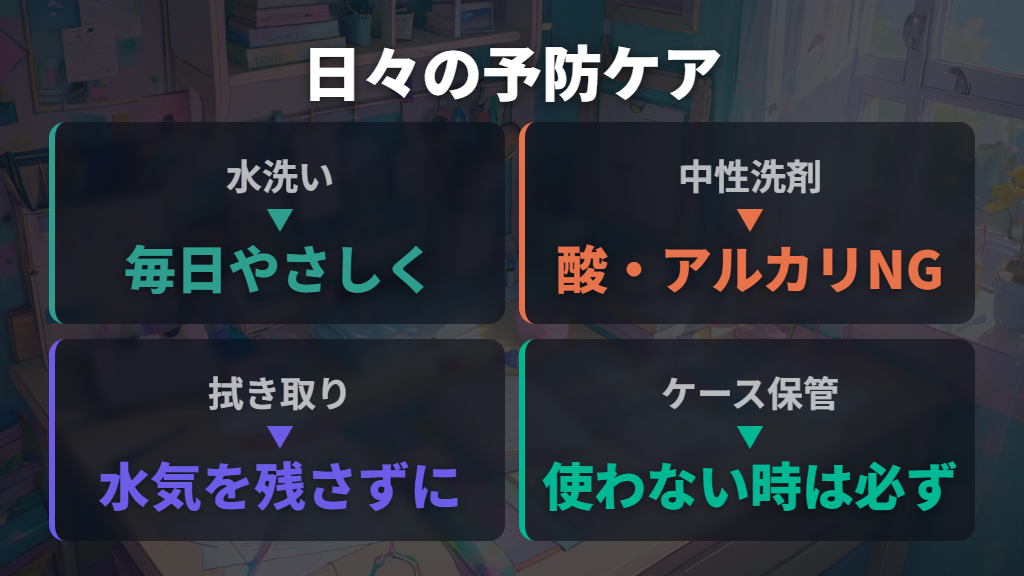 フレームが白くなるのを防ぐ日々のメガネお手入れ方法