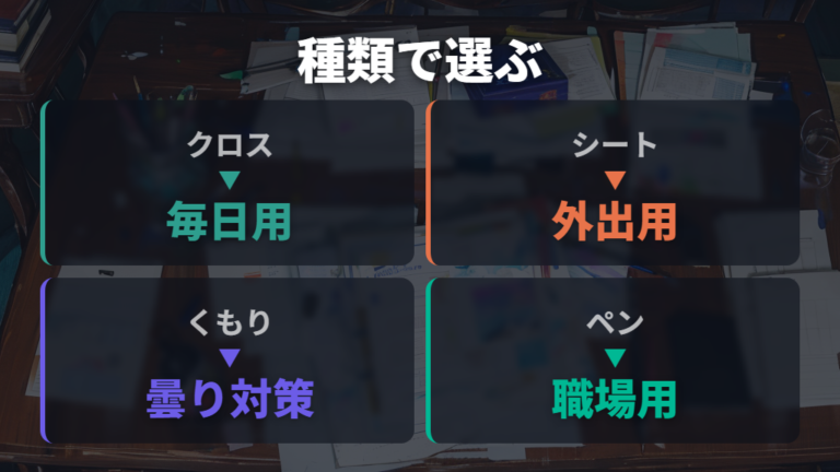 ダイソーのメガネ拭きの種類はクロス・シート・ペンタイプで見る