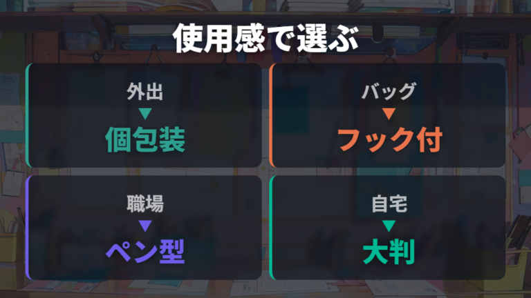 使用感で選ぶポイントは携帯性と拭き跡の少なさ