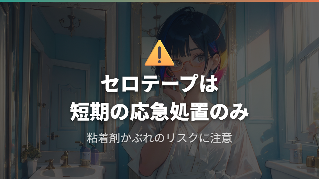 応急処置としての透明セロテープとメガネを外しての確認