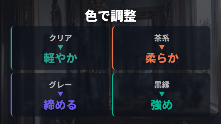 帽子に合わせる眼鏡の色は茶系・グレー系・クリアで調整する