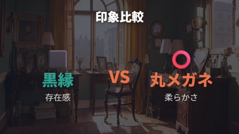 黒縁と丸メガネの印象の違いを比べる