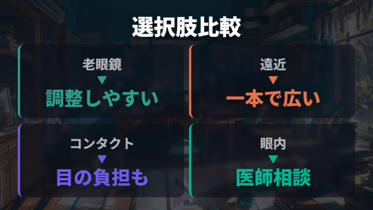 老眼鏡以外の選択肢も比較して合う方法を探す