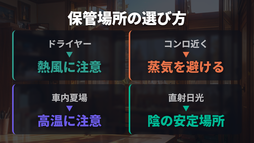 メガネを外した後の熱源を避けた保管場所の選び方