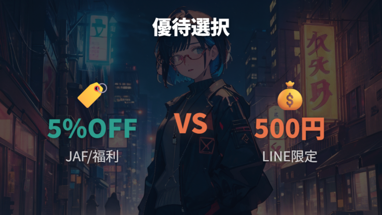 JAFや福利厚生の5％OFFは購入金額で選び分ける