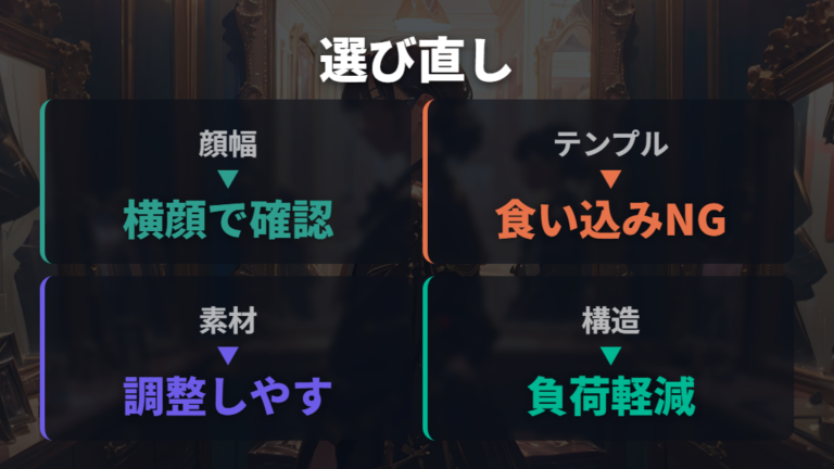 圧迫されにくいフレーム選びは顔幅・テンプル・素材で比べる