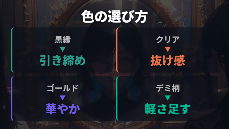 黒髪に似合うフレーム色は黒・クリア・ゴールド・デミ柄で選ぶ