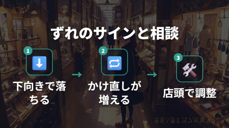 フレームの大きさと両手でのかけ外しを確認する