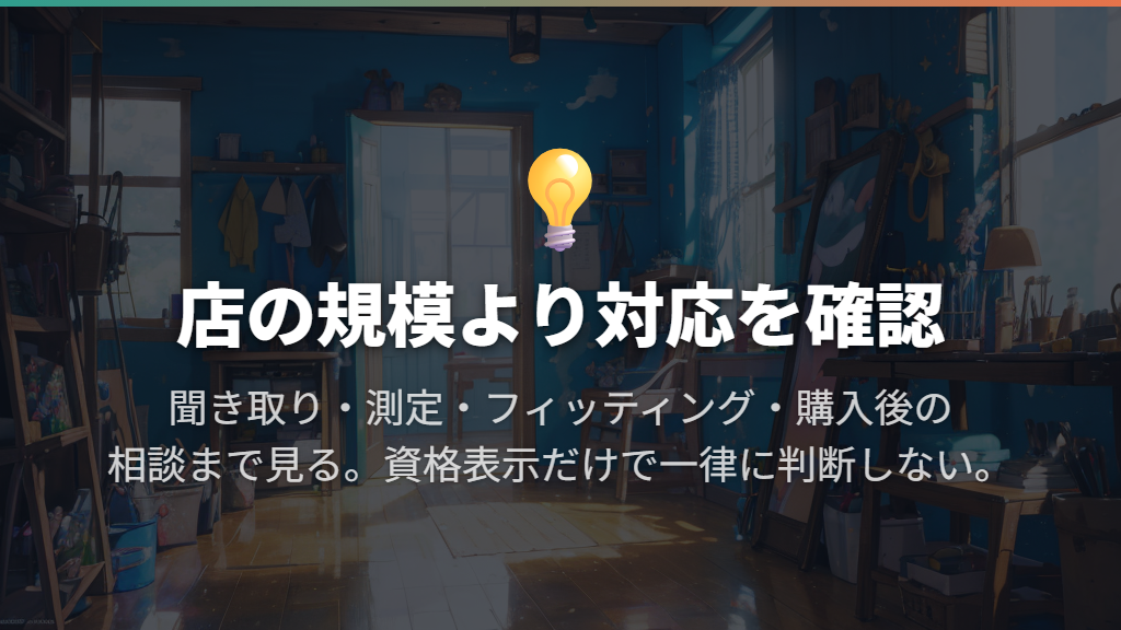 測定・フィッティングの技術は、店の規模より担当者の対応を見る