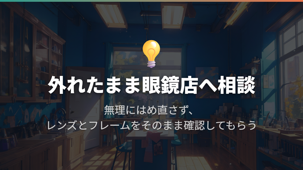 まずは外れた状態で眼鏡店へ持ち込む