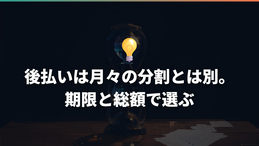 後払いは月々の分割とは別。期限と総額で選ぶ