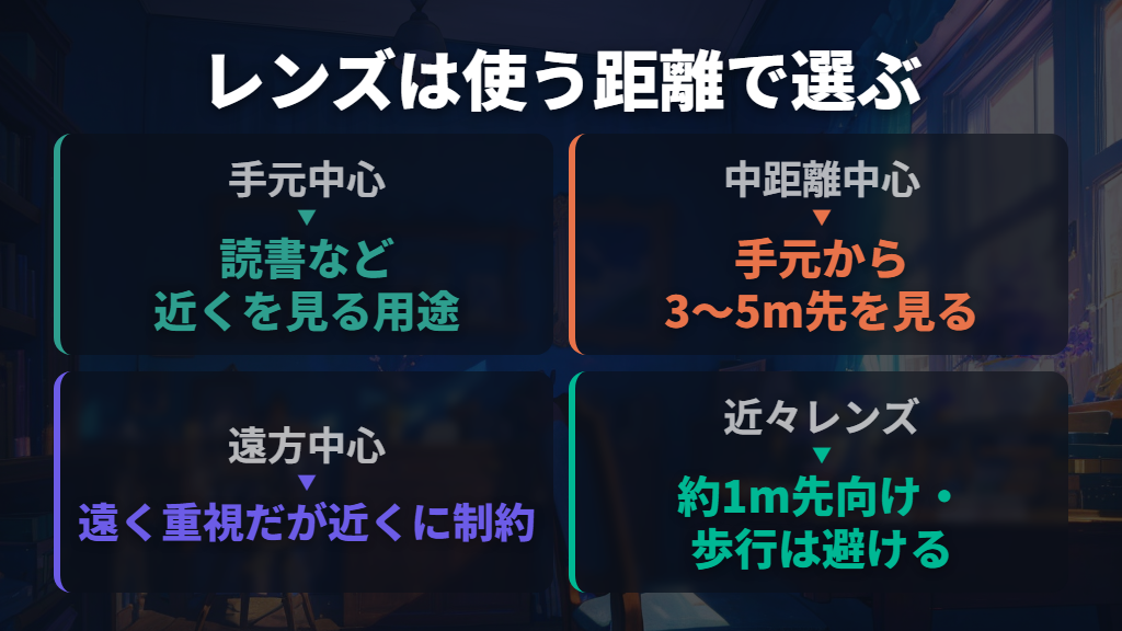 薄型・遠近両用は、価格と使う距離をセットで比較