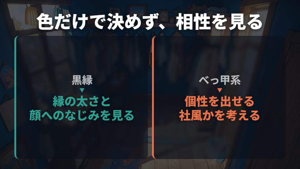黒縁・べっ甲は使える?色と素材はスーツや社風との相性で選ぶ